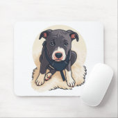 Tapis De Souris Conception de dessin animé de chiot Pitbull mignon (Avec souris)