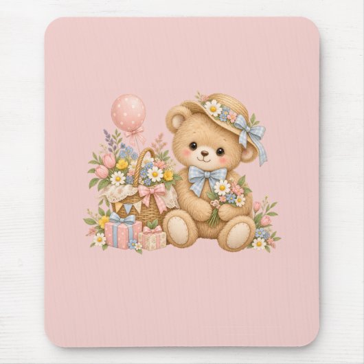 Tapis De Souris Conception de fête de nounours mignon (Devant)