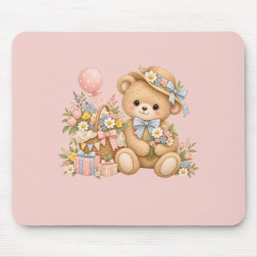 Tapis De Souris Conception de fête de nounours mignon (Devant)