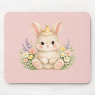 Tapis De Souris Conception de fleur sauvage de lapin duveteux pour