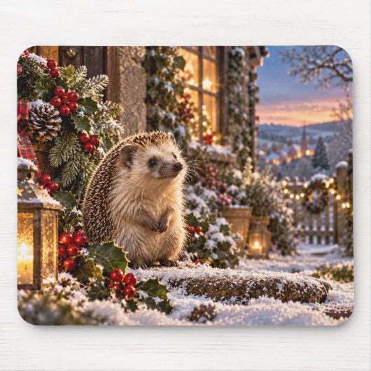 Tapis De Souris Conception de hérisson de vacances d'hiver (Devant)