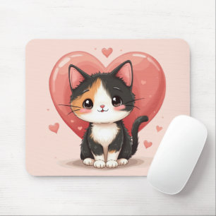 Tapis De Souris Conception de la Saint-Valentin Cœur de Chat Calic