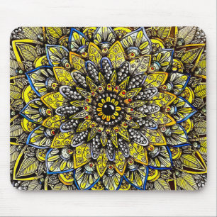 Tapis De Souris Conception de mandala dessinée à la main jaune ver