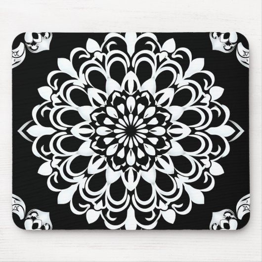 Tapis De Souris Conception de mandala noir et blanc (Devant)