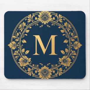 Tapis De Souris Conception de monogramme floral or élégant