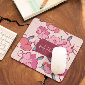 Tapis De Souris Conception de monogramme floral sarcelle rose pâle
