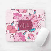 Tapis De Souris Conception de monogramme floral sarcelle rose pâle (Avec souris)