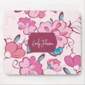 Tapis De Souris Conception de monogramme floral sarcelle rose pâle (Devant)