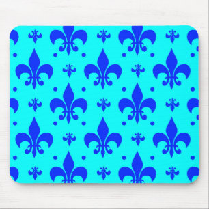 Tapis De Souris Conception de motif fleur de lis bleu cyan