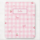 Tapis De Souris Conception de nom de script à nœud cerise en vichy (Devant)