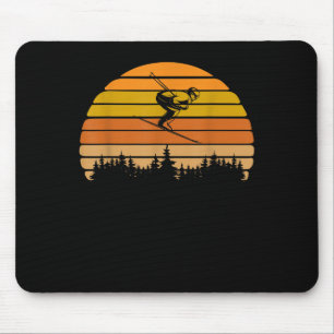 Tapis De Souris Conception de ski au coucher du soleil vintage pou