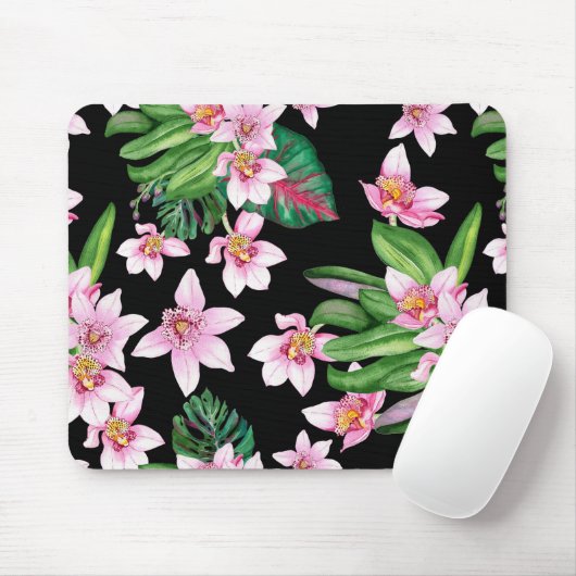 Tapis De Souris Conception d'orchidées à l'aquarelle 27 (Avec souris)