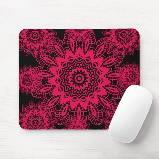 Tapis De Souris Conception fuchsia de flocon de neige de dentelle (Avec souris)