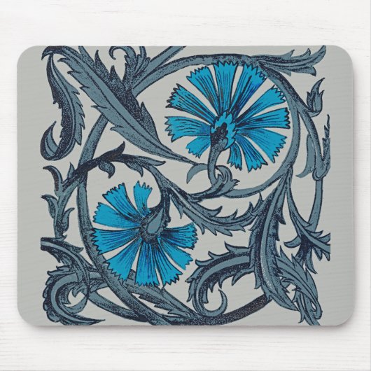 Tapis De Souris conception graphique de fleurs antiques bleues vin (Devant)