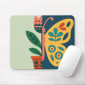 Tapis De Souris Conception graphique divisée florale et papillon c (Avec souris)