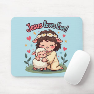 Tapis De Souris Conception pastel chrétienne kawaii "Jésus aime le