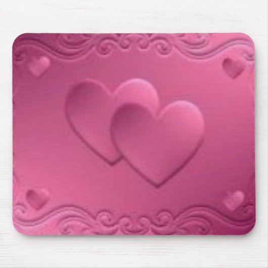 Tapis De Souris conception rose avec 2 coeurs (Devant)