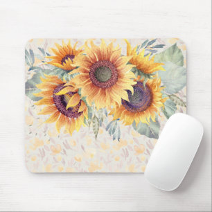 Tapis De Souris Conception rustique de tournesols d'aquarelle,