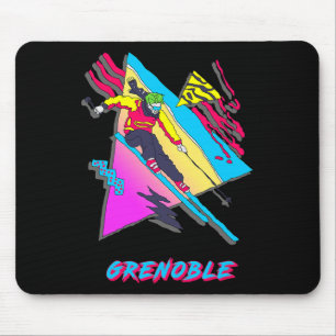 Tapis De Souris Conception vibrante de ski avec texte Grenoble Ski