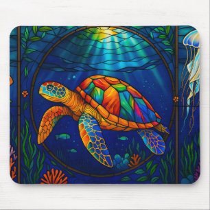 Tapis De Souris Conception vibrante de tortue marine en verre colo