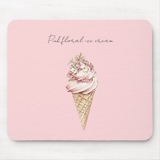 Tapis De Souris Cône de glace à la fleur rose (Devant)
