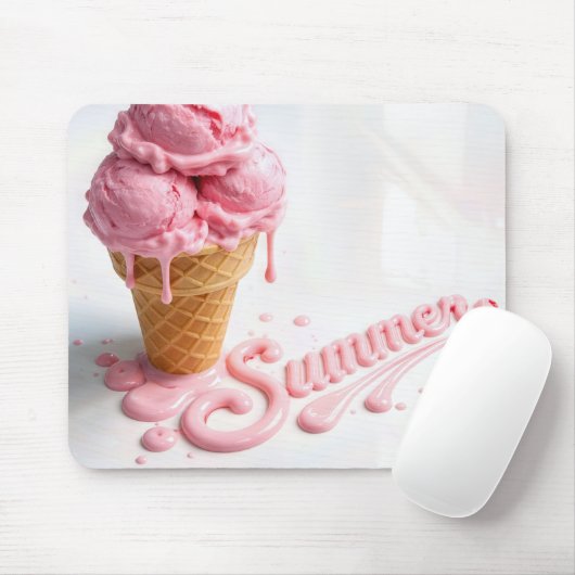 Tapis De Souris Cône de glace rose d'été (Avec souris)