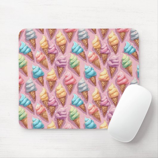 Tapis De Souris Cônes De Crème De Glace Sur Rose (Avec souris)