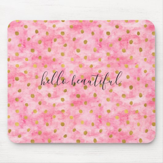 Tapis De Souris Confettis roses chics d'or d'aquarelle (Devant)