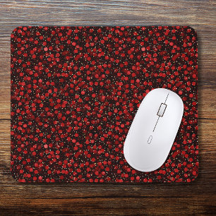 Tapis De Souris Confettis rouges élégants sur fond noir pailleté