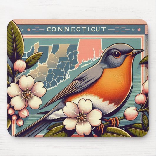 Tapis De Souris Connecticut State Bird et Flower Art Déco (Devant)