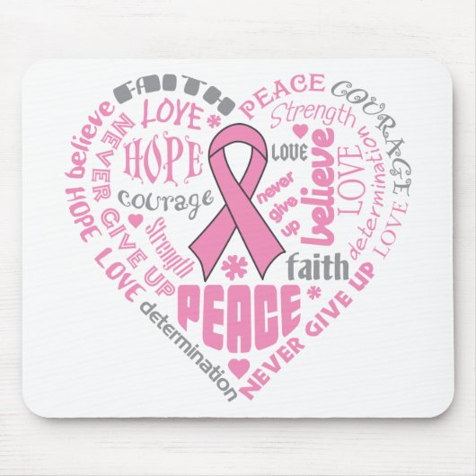 Tapis De Souris Conscience du cancer du sein Mots du coeur (Devant)
