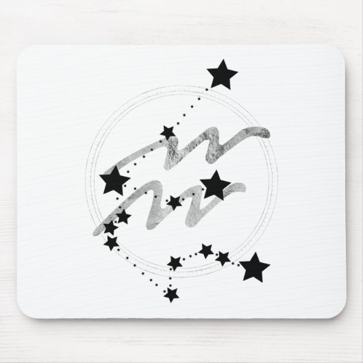 Tapis De Souris constellation de zodiac Aquarius noir et argent (Devant)