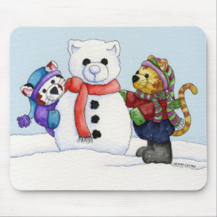Tapis De Souris Construction d'un chat Mousepad de neige