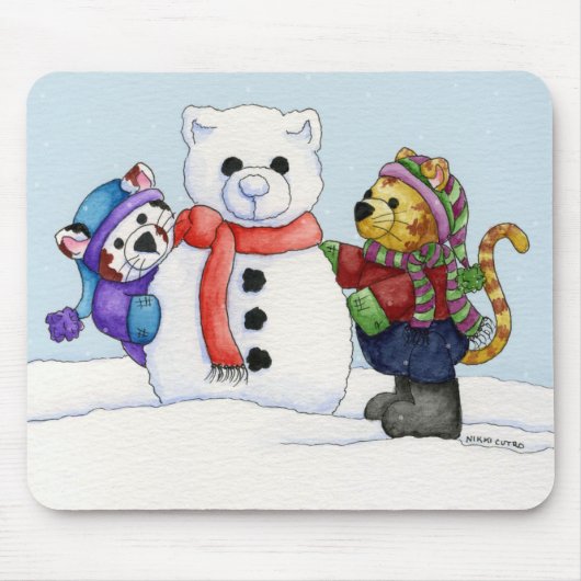 Tapis De Souris Construction d'un chat Mousepad de neige (Devant)