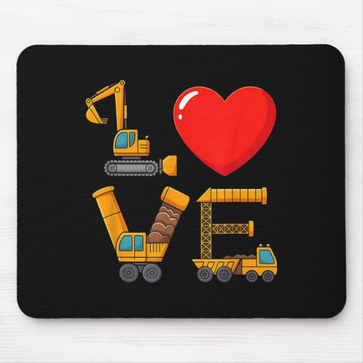Tapis De Souris Construction Valentine Love Spelled With Trucks Ex (Devant)