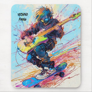 Tapis De Souris Cool Abstrait skateboarder guitariste