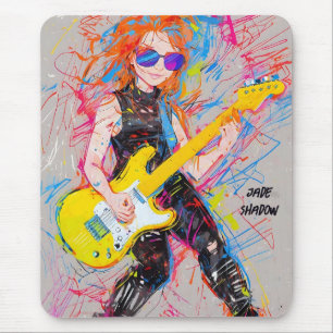 Tapis De Souris Cool abstraite comique guitariste féminine