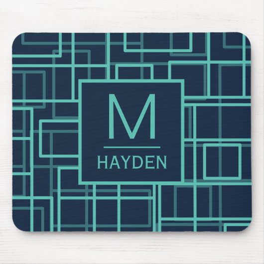 Tapis De Souris Cool Blue Geometric Grid Pattern Personalised (Devant)