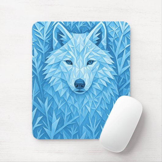 Tapis De Souris Cool Blue Geometric Wolf Low Poly Abstract Gaming (Avec souris)