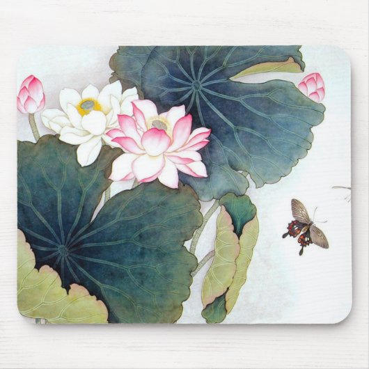 Tapis De Souris cool feuille de lotus rose fleur papillon art (Devant)