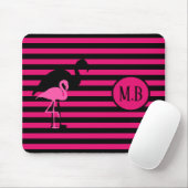 Tapis De Souris Cool Flamant rose noir et rose rayures Monogramme (Avec souris)