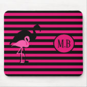 Tapis De Souris Cool Flamant rose noir et rose rayures Monogramme (Devant)