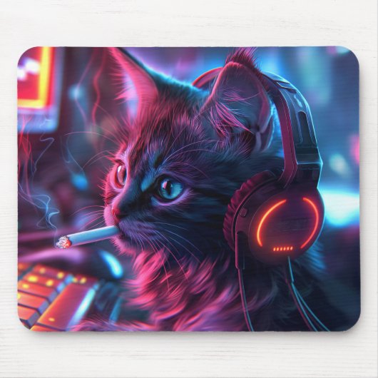 Tapis De Souris Cool Gamer Chat Fumer drôle (Devant)