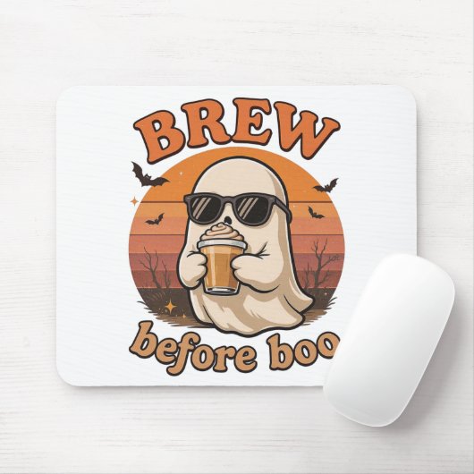 Tapis De Souris Cool Ghost with Coffee Halloween Mousepad (Avec souris)