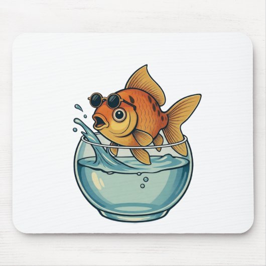 Tapis De Souris Cool Goldfish Splashing in Sunglasses (Devant)