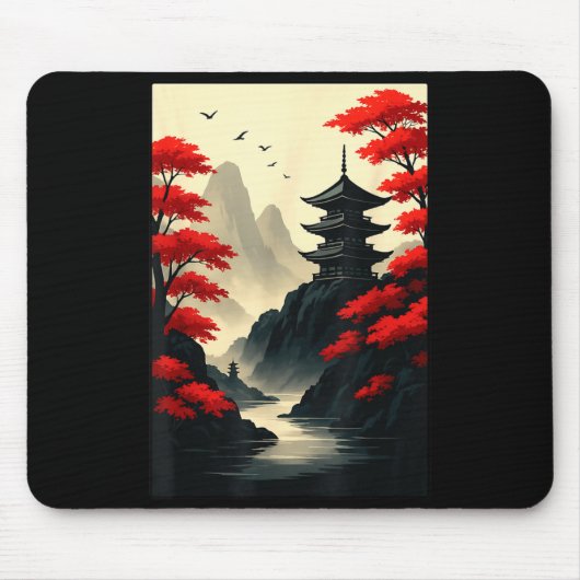 Tapis De Souris Cool Japanese Pagoda Castle Mountain Landscape Gra (Devant)
