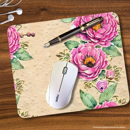 Tapis De Souris Cool rustique arrière - plan Fleurs roses Aquarell