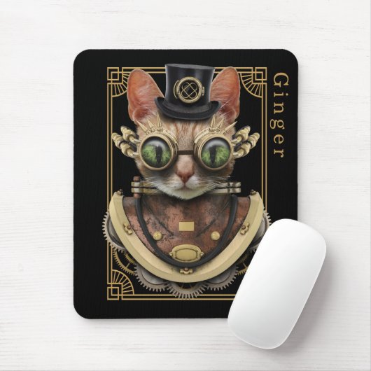 Tapis De Souris Cool Steampunk Orange Tabby Chat avec nom (Avec souris)