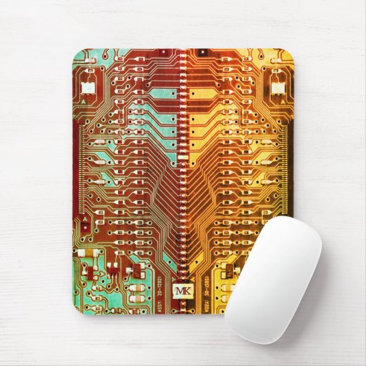 Tapis De Souris Cool Turquoise Jaune Unique Retro Steampunk Monogr (Avec souris)