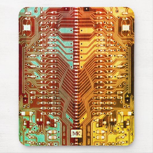 Tapis De Souris Cool Turquoise Jaune Unique Retro Steampunk Monogr (Devant)